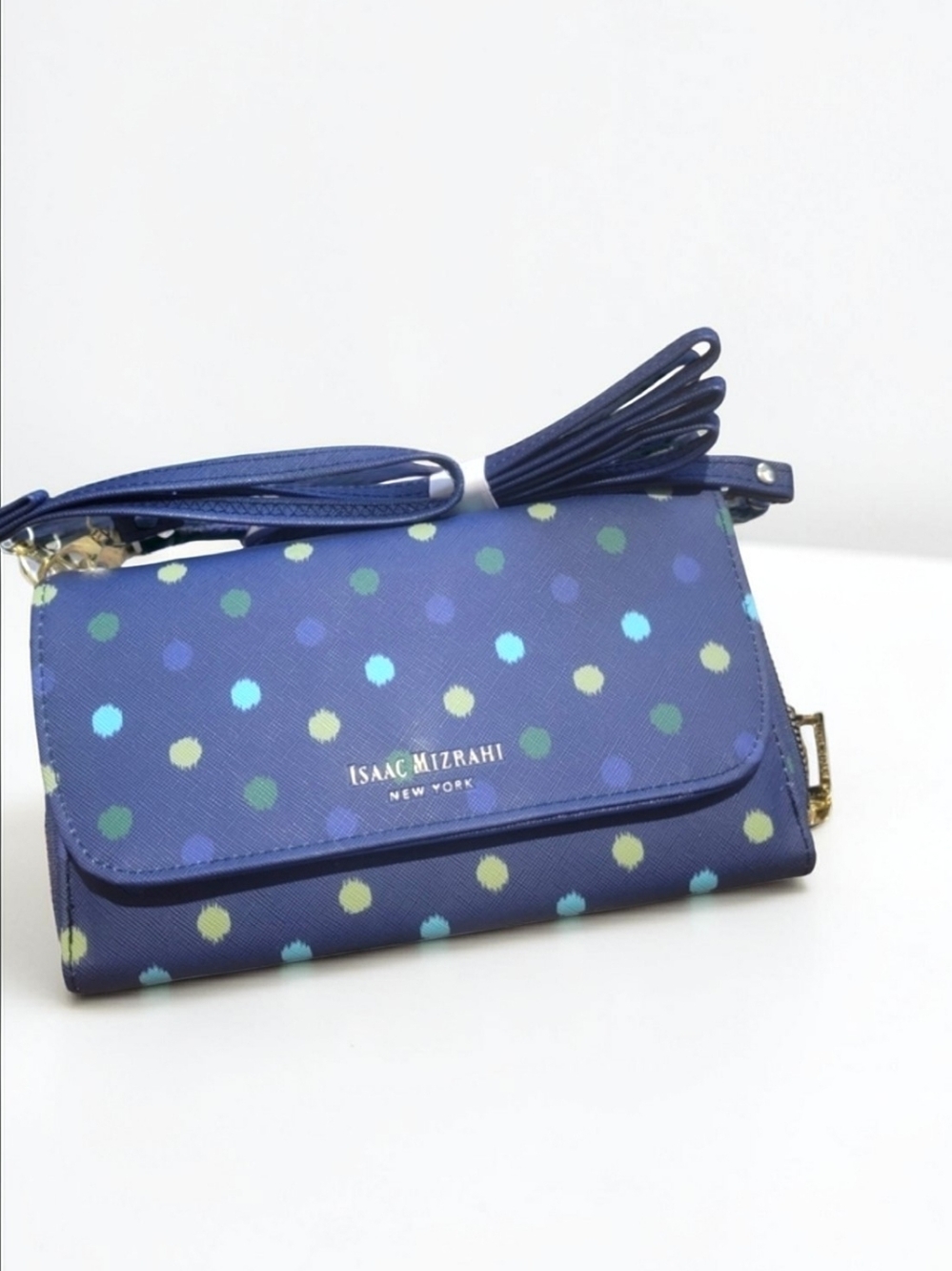 Isaac Mizrahi 3 in 1 Wallet / Wristlet / Crossbody NWT Bag - Navy Blue w/ Dots